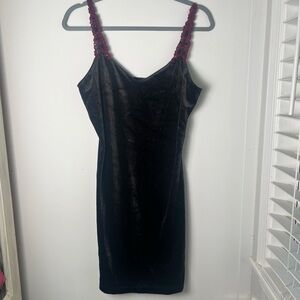 Y2K Slip Dress Women’s Black Velvet Goth Whitchy Fairy Gothic Grunge Size M